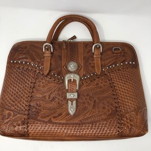 AMERICAN WEST Brown Tooled Leather Purse EUC